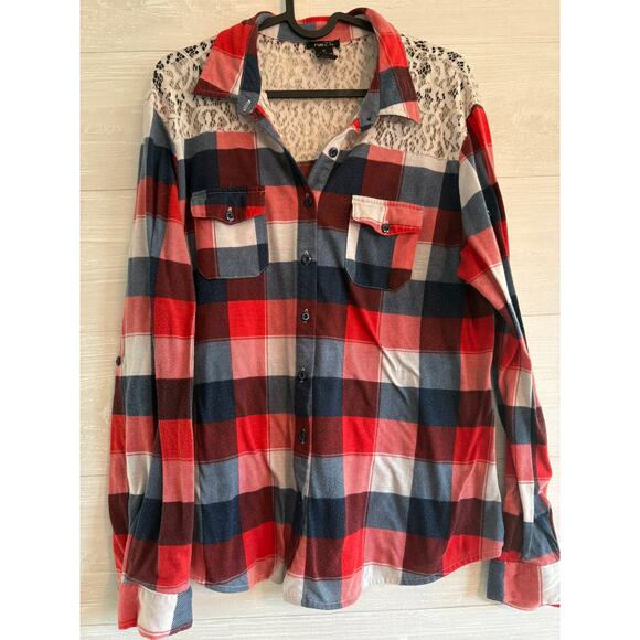 Lace flannel button up - Picture 1 of 4